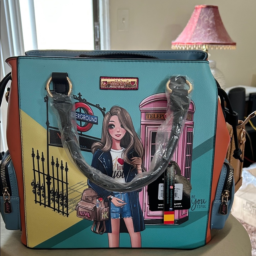 Nikky by Nicole Lee Designer Women's Bag - Aqua and Orange -Miss Your Call